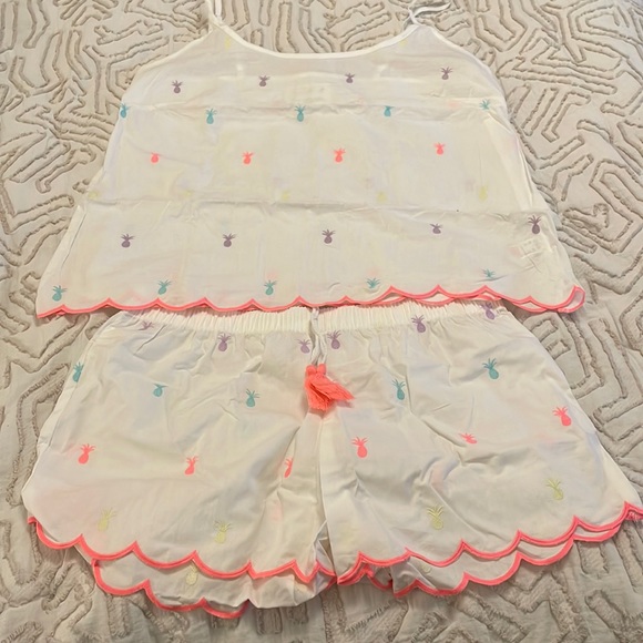 F&F Other - Cotton scallop pineapple white neon short and cami pyjamas size 8-10